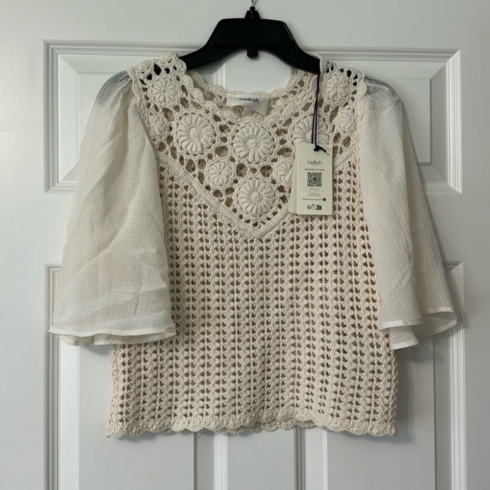 NWT ba&sh fiori crochet sweater with flutter sleeve in ivory size 1 (S)